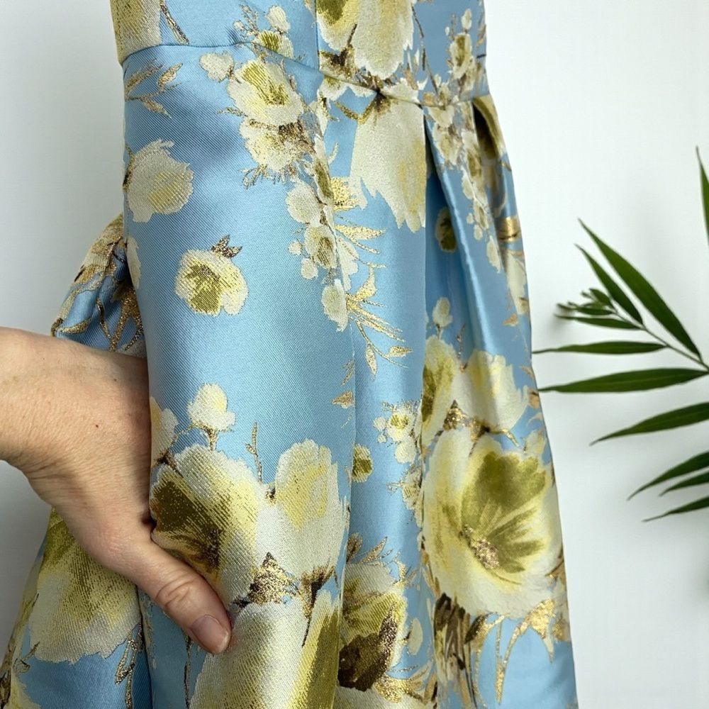 Eliza J Jacquard Brocade Floral Midi Flare Dress with Crisscross Straps - Picture 10 of 12